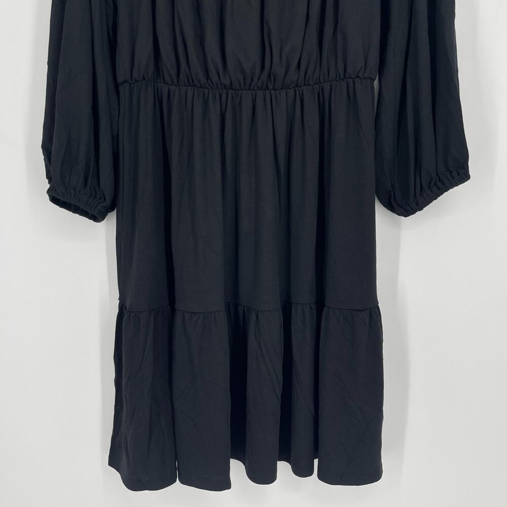 Ann Taylor Ruffle Boho Dress Black Small Tall NWT Stretch Flowy - Picture 4 of 8